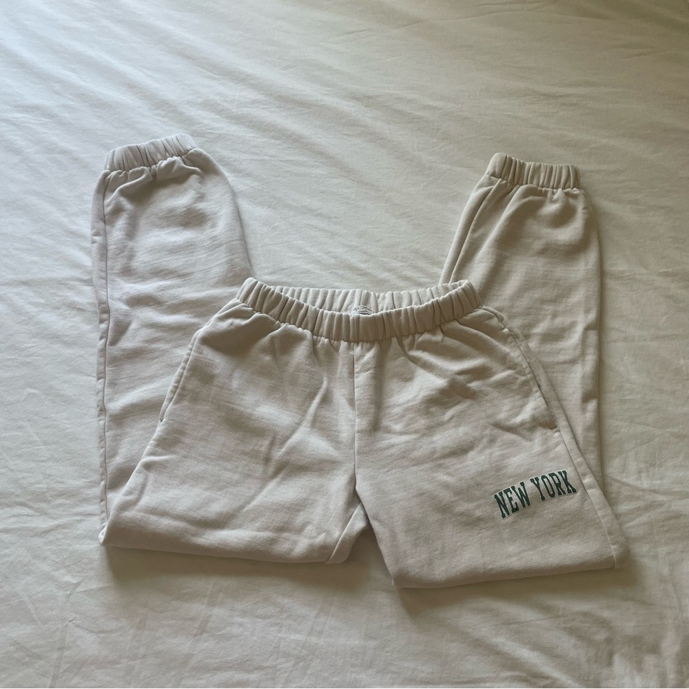 Brandy Melville Cream Joggers with New York Print